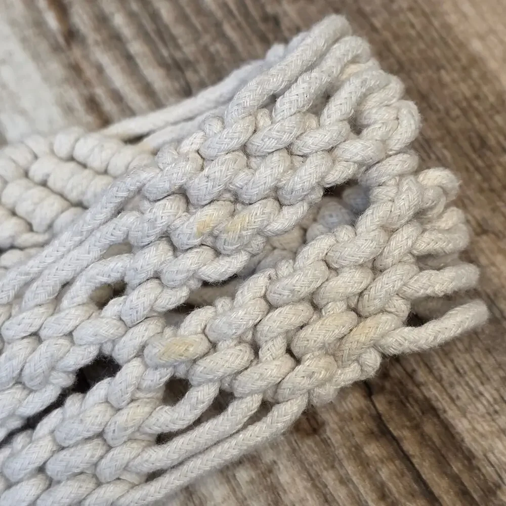 Vintage Cream Woven Fabric Belt Boho Coastal Cowgirl Crochet Wooden Buckle
